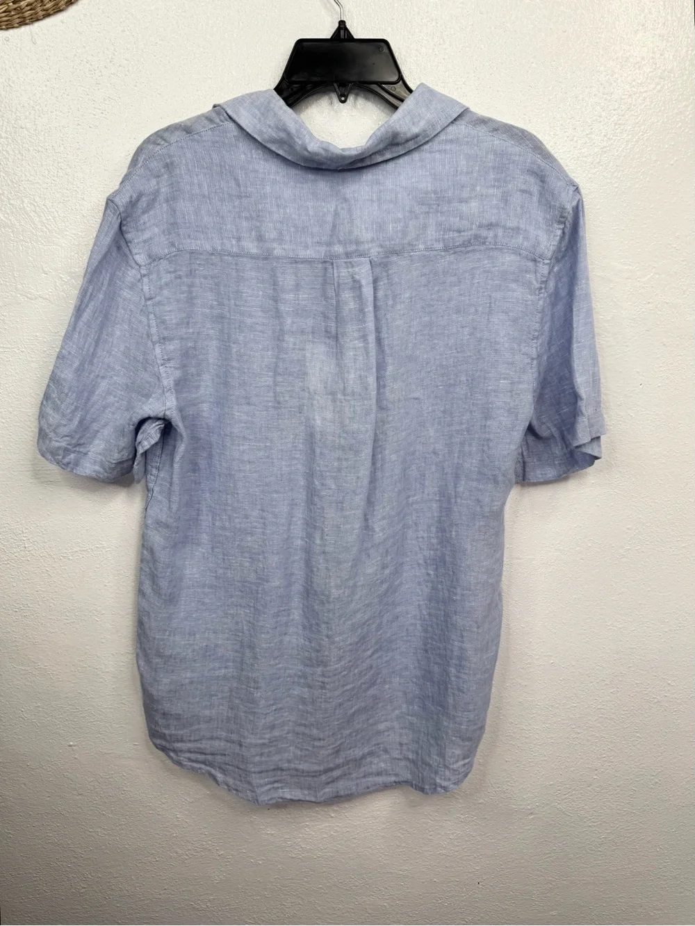 Thom Aaron Linen Button-Up Shirt Men's Size M Light Blue Short Sleeve Chest